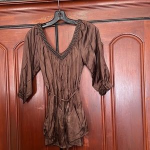 Forever 21 Brown Beaded N Neck Tie Back 3/4 Sleeve Size SP